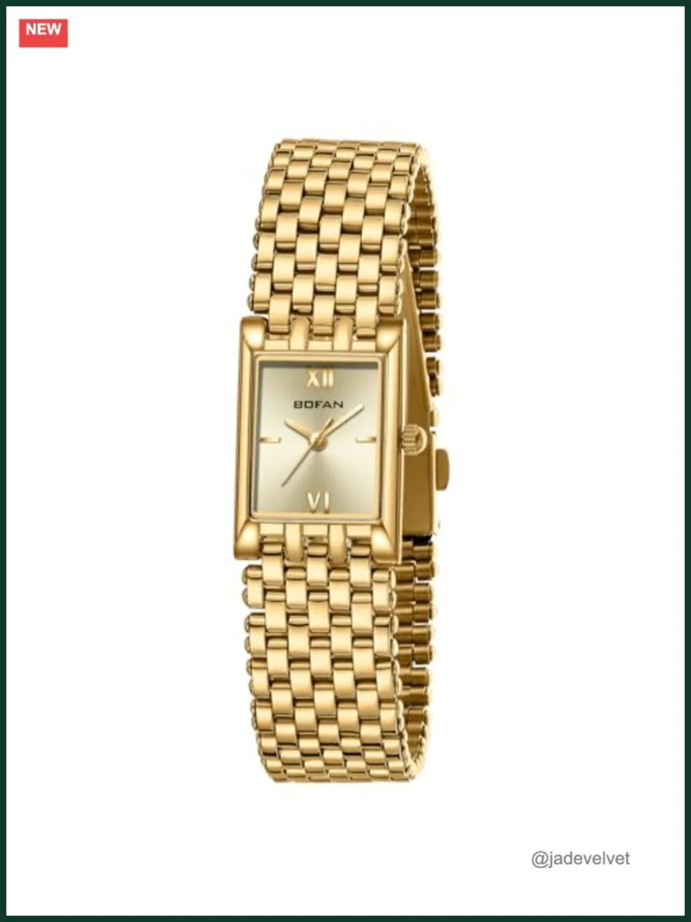 Luxury Gold Watch for Women Stainless Steel Bracelet Square Dial Japanese